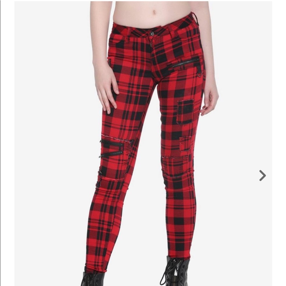 Sold on mercari. Blackheart red/black plaid jeans with zippers/patches